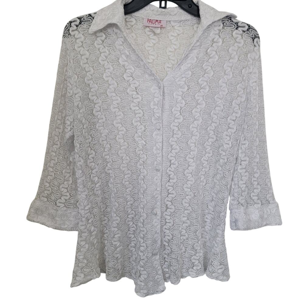 Vintage Y2K Paloma Carmin Knit See Through Collar Button Up Beach Cover Up Sz 36